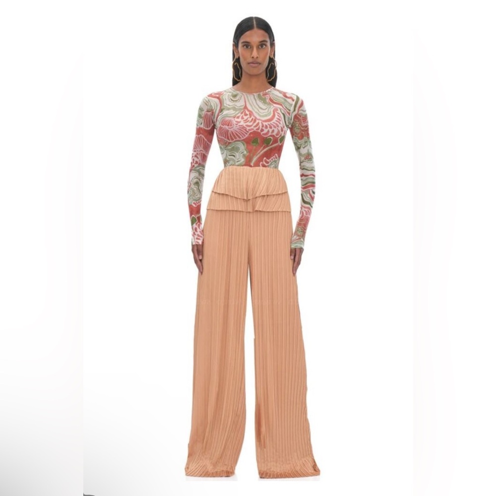 ANDREA IYAMAH Linea Toffee Pleated Peplum Pants Large NWT in Bag
